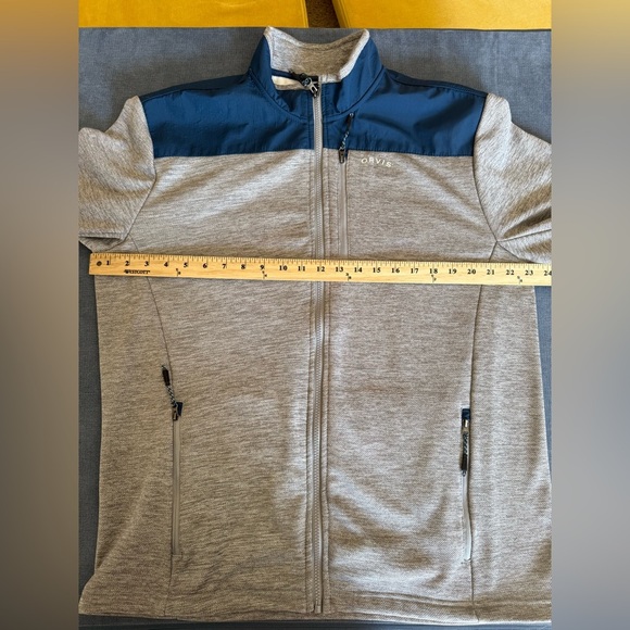 Orvis Mens Bonded Blue Gray Mesh Fleece Full Zip Jacket LG Outdoor Pockets Warm - Picture 9 of 10